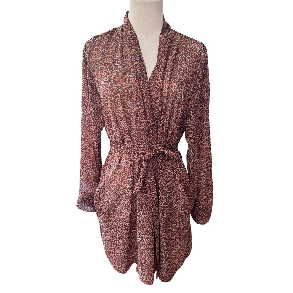 Victorias Secret Leopard Print Sheer Robe One Size Brown Animal Print Kimono Y2K
